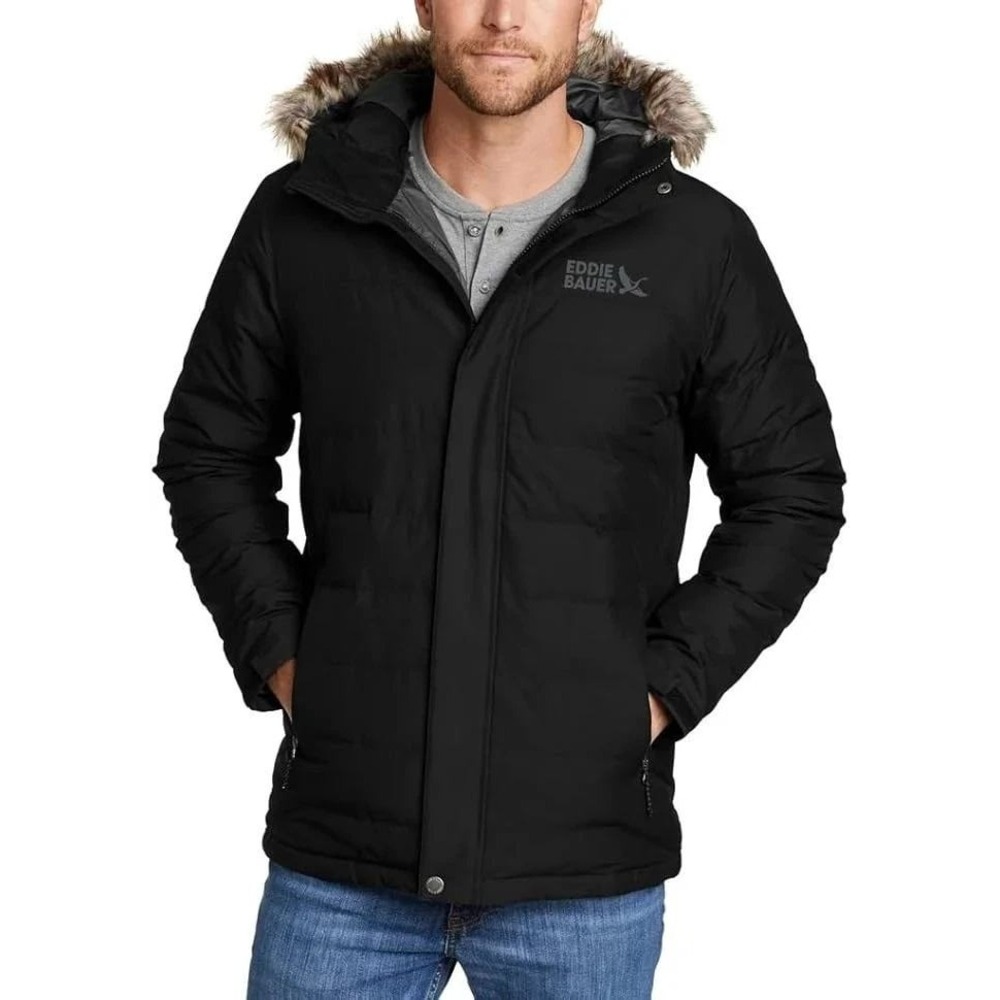 NWT Eddie Bauer Men's XL Black Boundary Pass Down Parka Polyester 650 Fill Coat
